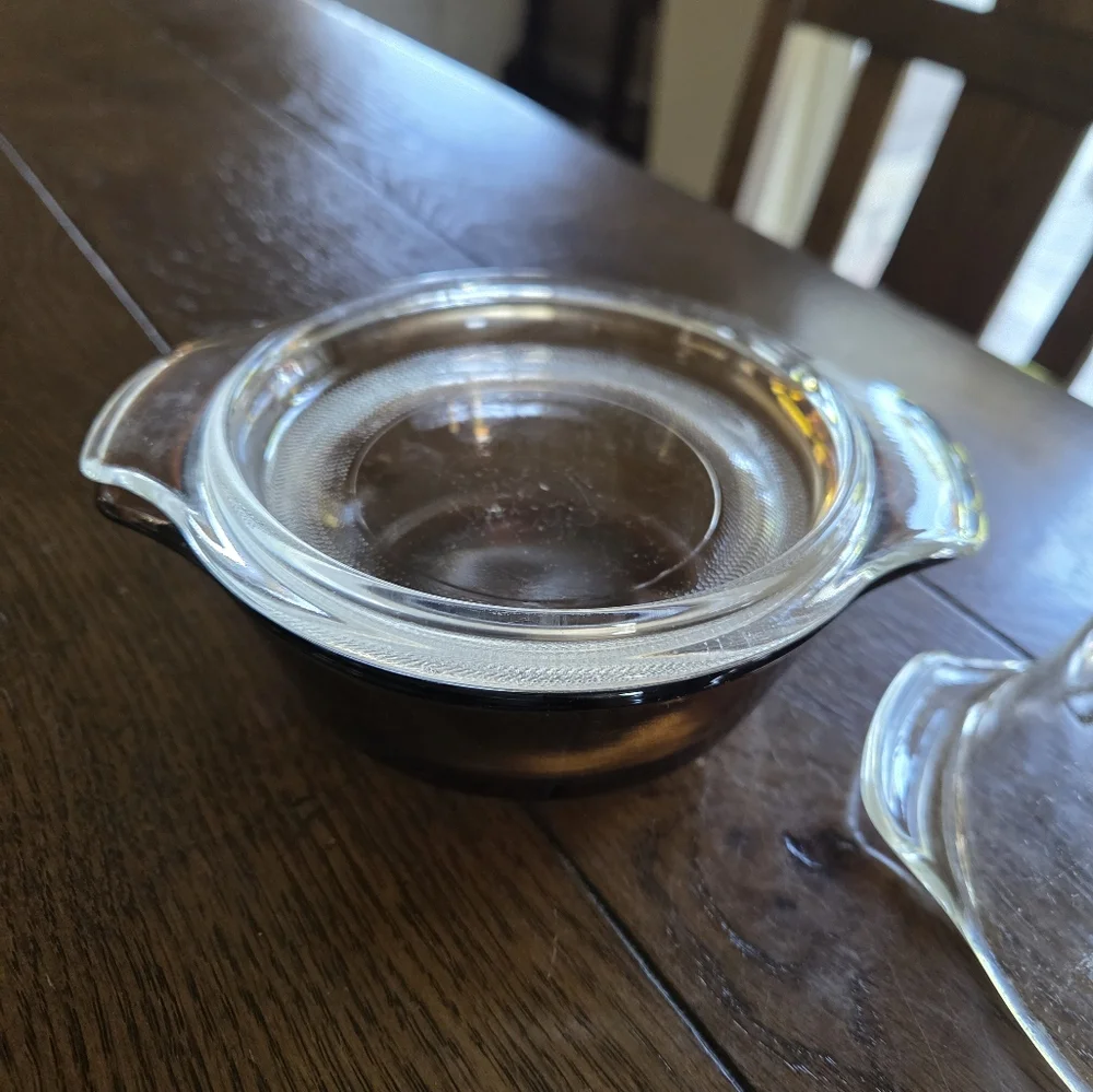 Vintage Anchor Hocking 12oz Ovenware Clear And Amber 1 Lid #472